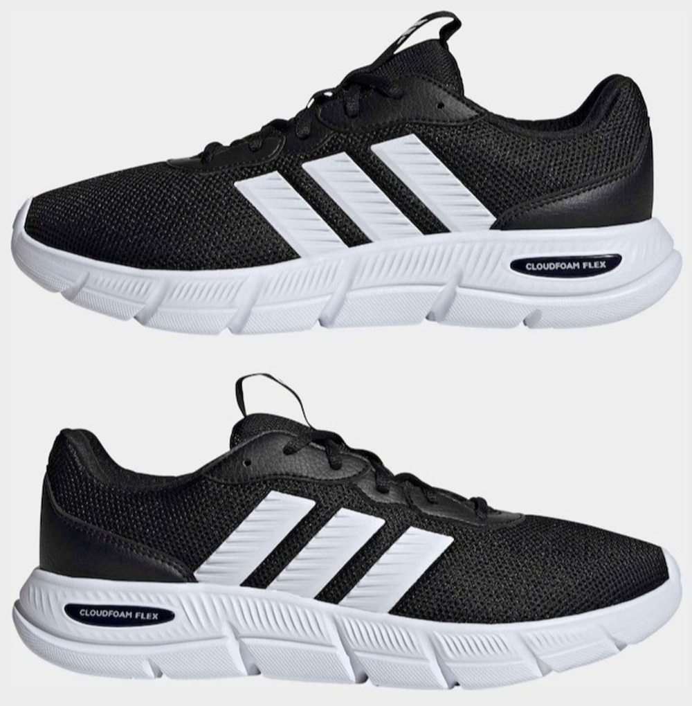 adidas Cloudfoam Flex Laces Men’s Everyday Wear Walking Shoes Black 10 Wide Fit